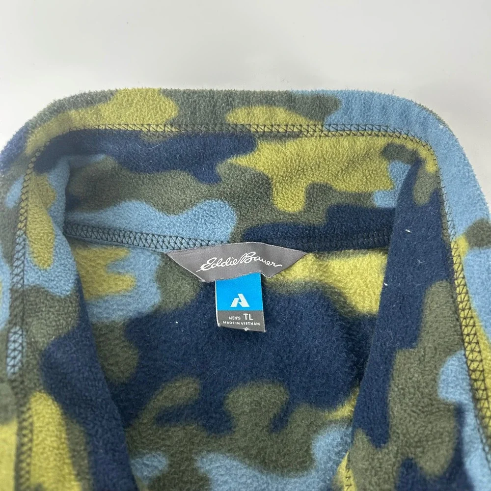 Eddie Bauer Men's Tall L First Ascent Camo Fleece 1/4 Zip Pullover Blue Green